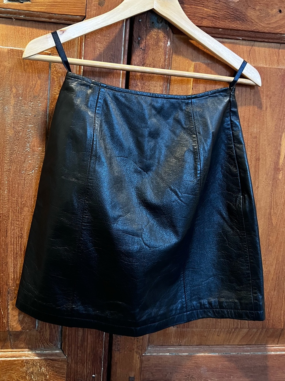 Like New Black Genuine Leather Mini Skirt